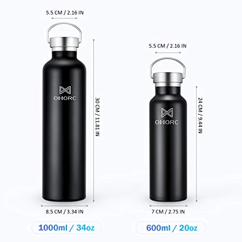 OMORC Botella Agua Acero Inoxidable, Aislada al Vacío de Doble Pared, Resistencia al Rayado, Funda Portátil al Gimnasio, Oficina, Ciclismo, Conserva Frío y Caliente Café, Fácil de Limpiar (1L Negro) OMORC Botella Agua Acero Inoxidable, Aislada al Vacío de Doble Pared, Resistencia al Rayado, Funda Portátil al Gimnasio, Oficina, Ciclismo, Conserva Frío y Caliente Café, Fácil de Limpiar (1L Negro)