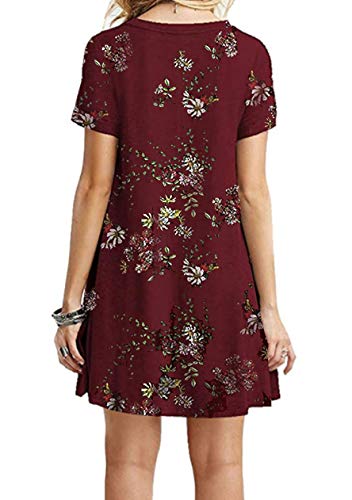 OMZIN Vestido Informal de Manga Corta para niñas Camisa Larga Suelta Vestido de Verano Vestido de túnica Vestido de Flores Rojas de Vino 5XL OMZIN Vestido Informal de Manga Corta para niñas Camisa Larga Suelta Vestido de Verano Vestido de túnica Vestido de Flores Rojas de Vino 5XL