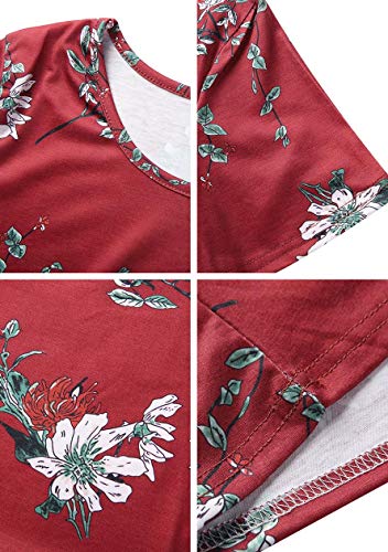 OMZIN Vestido Informal de Manga Corta para niñas Camisa Larga Suelta Vestido de Verano Vestido de túnica Vestido de Flores Rojas de Vino 5XL