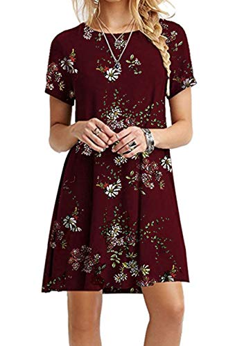 OMZIN Vestido Informal de Manga Corta para niñas Camisa Larga Suelta Vestido de Verano Vestido de túnica Vestido de Flores Rojas de Vino 5XL OMZIN Vestido Informal de Manga Corta para niñas Camisa Larga Suelta Vestido de Verano Vestido de túnica Vestido de Flores Rojas de Vino 5XL