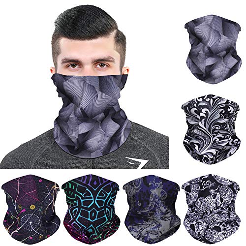 (One size, Black color Series) - 6 PCS Seamless Multifunctional Headwear Bandana Scarf Tube Elastic Headband UV Resistance Headwrap for Running Riding Hiking Yoga Sports