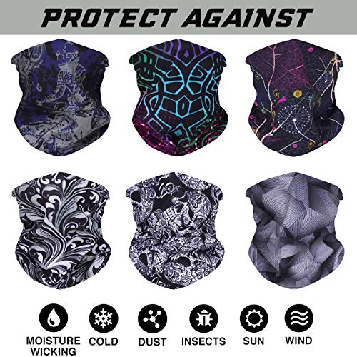 (One size, Black color Series) - 6 PCS Seamless Multifunctional Headwear Bandana Scarf Tube Elastic Headband UV Resistance Headwrap for Running Riding Hiking Yoga Sports