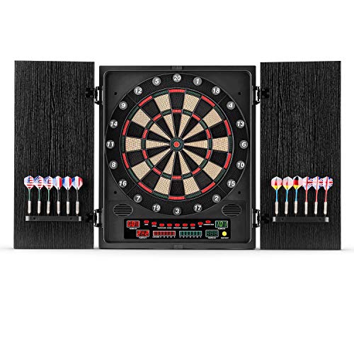 Oneconcept Dartmaster 180 - Diana automática, hasta 8 Jugadores, Rival Virtual con 5 Niveles, Display LED, 12 Dardos, Apoyo para Dardos, Punta de plástico, 27 Juegos, 2 Puertas, Negro