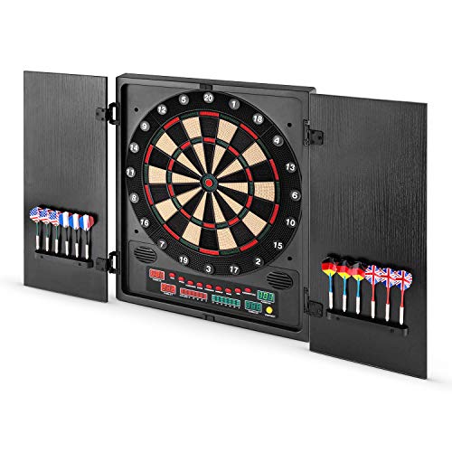 Oneconcept Dartmaster 180 - Diana automática, hasta 8 Jugadores, Rival Virtual con 5 Niveles, Display LED, 12 Dardos, Apoyo para Dardos, Punta de plástico, 27 Juegos, 2 Puertas, Negro