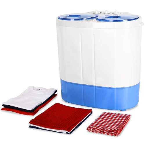 Oneconcept DB003 - Lavadora, minilavadora, Lavadora para Acampar, lavarropas, para Solteros o Estudiantes, Capacidad de 2 kg, Potencia de Lavado de 250 W, 2 programas de Lavado, Blanco-Azul