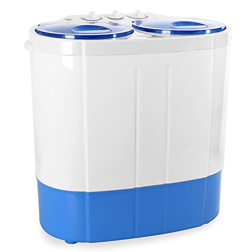 Oneconcept DB003 - Lavadora, minilavadora, Lavadora para Acampar, lavarropas, para Solteros o Estudiantes, Capacidad de 2 kg, Potencia de Lavado de 250 W, 2 programas de Lavado, Blanco-Azul