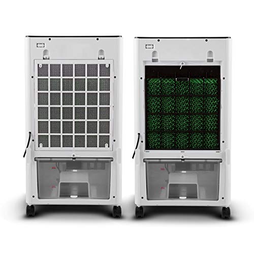 oneConcept MCH-2 V2 - Ventilador 3-en-1 portátil, Enfriador de aire, Humidificador, Tanque 7 L, 360 m³/h, 65 W, 2 baterías de refrigeración intercambiables, Oscilación horizontal, Temporizador, Floral
