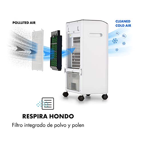 oneConcept MCH-2 V2 - Ventilador 3-en-1 portátil, Enfriador de aire, Humidificador, Tanque 7 L, 360 m³/h, 65 W, 2 baterías de refrigeración intercambiables, Oscilación horizontal, Temporizador, Floral