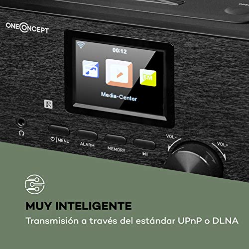 Oneconcept Streamo Equipo estéreo con Radio por Internet - Conexión de Radio por WiFi, Dab/Dab+ y FM , 2 Altavoces de 10 W , Bluetooth , Lector de CD , Conexión: USB, AUX-IN, Negro