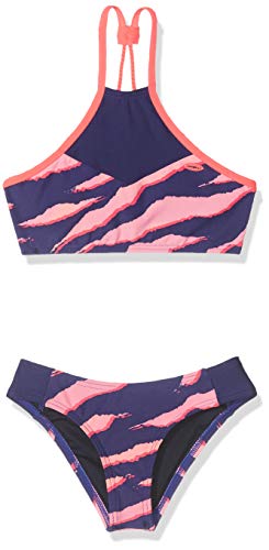 O'NEILL Pg - Bikinis de Cuello Alto para niña, Niñas, Bikinis, 9A8374, Azul AOP con Rosa/Púrpura, 140