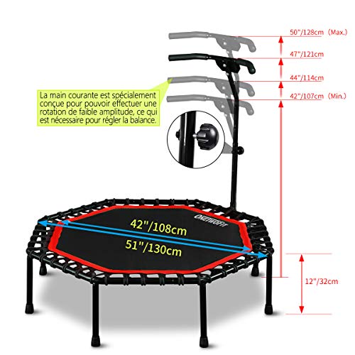 ONETWOFIT 51" Cama Elástica Silenciosa con Manubrio Ajustable, Trampolín Fitness Entrenador de Cardio Salto Rebote Bungee para Adultos OT104 ONETWOFIT 51" Cama Elástica Silenciosa con Manubrio Ajustable, Trampolín Fitness Entrenador de Cardio Salto Rebote Bungee para Adultos OT104