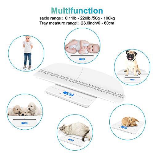 OneTwoThree, balanzas digitales para mascotas diseñadas con precisión, capacidad de 99.8 kilogramos (lb) precisión ± 10 g de peso, bandeja para perros y gatos de 60 cm, color blanco