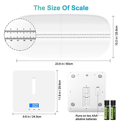 OneTwoThree, balanzas digitales para mascotas diseñadas con precisión, capacidad de 99.8 kilogramos (lb) precisión ± 10 g de peso, bandeja para perros y gatos de 60 cm, color blanco