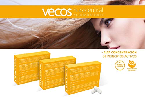 Onicopil Vecos para el fortalecimiento de cabello y uñas - Suplemento con aminoácidos, oligoelementos esenciales y vitaminas del grupo B y vitamina C para mejorar la salud capilar – 60 cápsulas