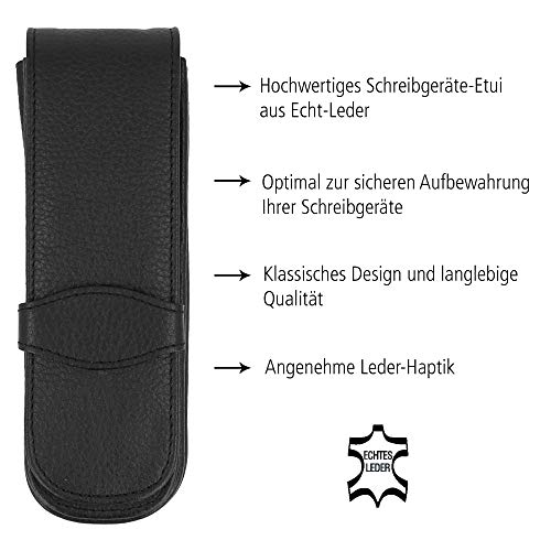 Online - Funda de piel para 3 bolígrafos, color negro