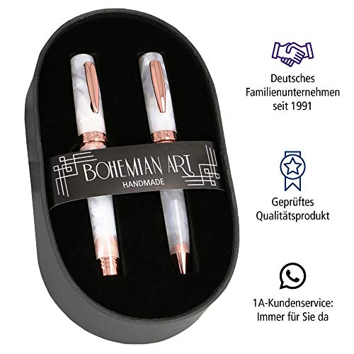 ONLINE Juego de escritura bohemia Art White Rose I de resina y acrílico I pluma de alta calidad con pluma de iridio M (medio) y bolígrafo con mina negra I en elegante caja de regalo retro ONLINE Juego de escritura bohemia Art White Rose I de resina y acrílico I pluma de alta calidad con pluma de iridio M (medio) y bolígrafo con mina negra I en elegante caja de regalo retro