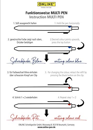 Online Multipen 4 en 1 plateado | Bolígrafo y lápiz multifunción de metal | 3 recambios de bolígrafo en azul, negro y rojo + 1 mina portaminas | Incluye goma de borrar en caja de regalo