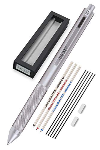 Online Multipen 4 en 1 plateado | Bolígrafo y lápiz multifunción de metal | 3 recambios de bolígrafo en azul, negro y rojo + 1 mina portaminas | Incluye goma de borrar en caja de regalo Online Multipen 4 en 1 plateado | Bolígrafo y lápiz multifunción de metal | 3 recambios de bolígrafo en azul, negro y rojo + 1 mina portaminas | Incluye goma de borrar en caja de regalo
