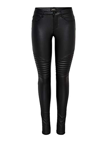 ONLY onlNEW ROYAL REG SK. BIKER COATED NOOS, Pantalones Mujer, Negro (Black), XL/L34 (Talla del fabricante: X-Large)