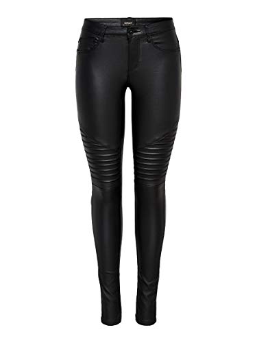 ONLY onlNEW ROYAL REG SK. BIKER COATED NOOS, Pantalones Mujer, Negro (Black), XL/L34 (Talla del fabricante: X-Large)