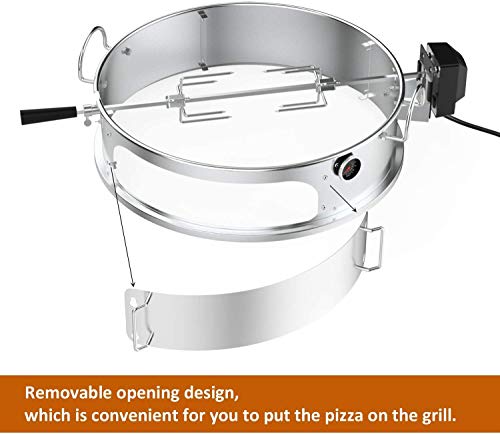 Onlyfire Kit de anillo de pizza de acero inoxidable con asador, kit de barbacoa multifuncional, para asar pollo y cocinar pizza, se adapta a la mayoría de las parrillas de caldera de carbón de 57 cm