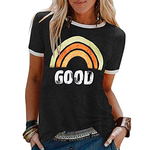 Onsoyours Mujer Good Vibes Camisa Manga Corta Arcoiris Impresión de Talla Adolescentes Blusa Camisa Cuello Redondo Basica Camiseta Suelto Verano Tops Casual Fiesta T-Shirt A Negro M Onsoyours Mujer Good Vibes Camisa Manga Corta Arcoiris Impresión de Talla Adolescentes Blusa Camisa Cuello Redondo Basica Camiseta Suelto Verano Tops Casual Fiesta T-Shirt A Negro M