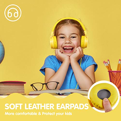 ONTA® Auriculares para Niños,Plegable Cómodos Auriculares Niños con Seguro Material,Auriculares Infantiles con Ligera Diadema,Estéreo Cerrados Cascos para Niños -Amarillo