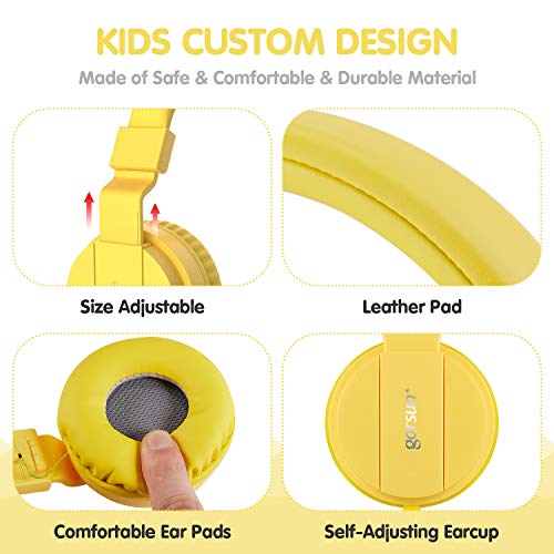 ONTA® Auriculares para Niños,Plegable Cómodos Auriculares Niños con Seguro Material,Auriculares Infantiles con Ligera Diadema,Estéreo Cerrados Cascos para Niños -Amarillo