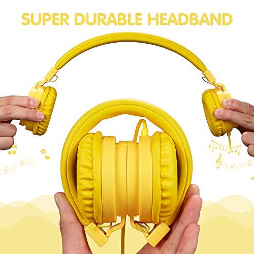 ONTA® Auriculares para Niños,Plegable Cómodos Auriculares Niños con Seguro Material,Auriculares Infantiles con Ligera Diadema,Estéreo Cerrados Cascos para Niños -Amarillo