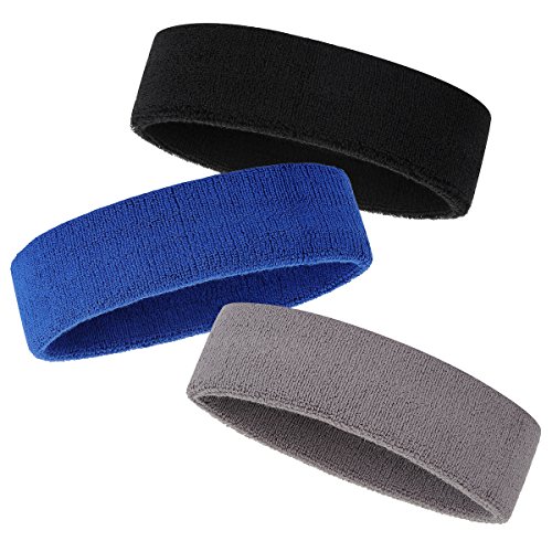ONUPGO Banda para el sudor para hombres y mujeres, 3 diademas deportivas que absorben la humedad atlética de algodón de rizo para la cabeza ONUPGO Banda para el sudor para hombres y mujeres, 3 diademas deportivas que absorben la humedad atlética de algodón de rizo para la cabeza
