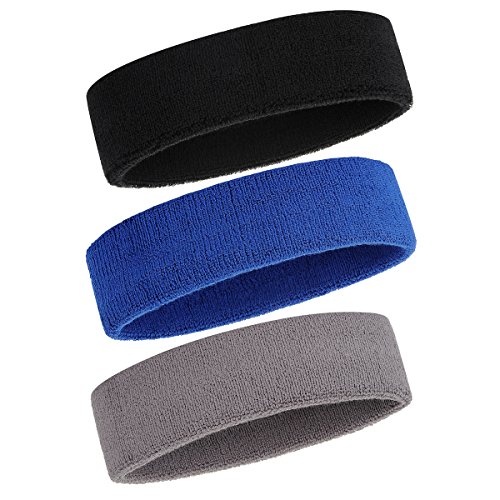 ONUPGO Banda para el sudor para hombres y mujeres, 3 diademas deportivas que absorben la humedad atlética de algodón de rizo para la cabeza ONUPGO Banda para el sudor para hombres y mujeres, 3 diademas deportivas que absorben la humedad atlética de algodón de rizo para la cabeza