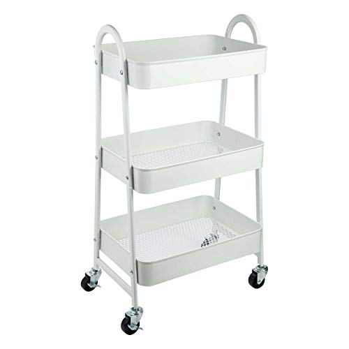 ONVAYA® Carro auxiliar | blanco | 30,5 x 45 x 77 cm | 3 compartimentos | carro multifunción | carro de transporte | carro multiusos | carro de cocina | estantería para nichos