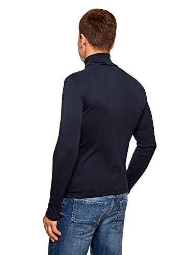 oodji Ultra Hombre Suéter de Cuello Alto Básico de Algodón, Azul, ES 44 / XS