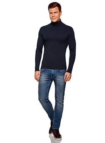 oodji Ultra Hombre Suéter de Cuello Alto Básico de Algodón, Azul, ES 44 / XS oodji Ultra Hombre Suéter de Cuello Alto Básico de Algodón, Azul, ES 44 / XS