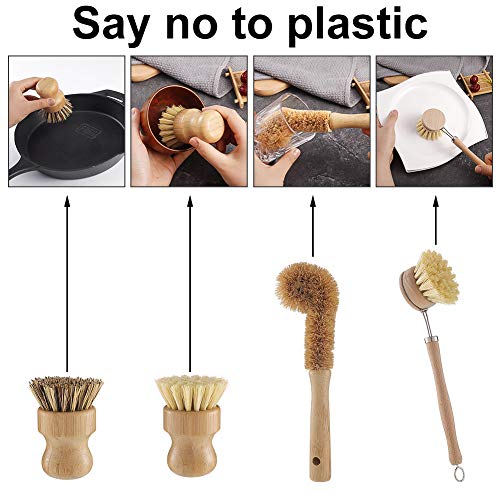 Opopark 4 PCS Cepillo para fregar platos de bambú natural - Hecho de bambú 100% natural - Cerdas naturales - Cepillo para fregar platos sin plástico Opopark 4 PCS Cepillo para fregar platos de bambú natural - Hecho de bambú 100% natural - Cerdas naturales - Cepillo para fregar platos sin plástico