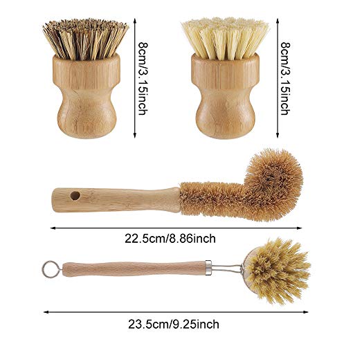 Opopark 4 PCS Cepillo para fregar platos de bambú natural - Hecho de bambú 100% natural - Cerdas naturales - Cepillo para fregar platos sin plástico Opopark 4 PCS Cepillo para fregar platos de bambú natural - Hecho de bambú 100% natural - Cerdas naturales - Cepillo para fregar platos sin plástico