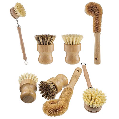 Opopark 4 PCS Cepillo para fregar platos de bambú natural - Hecho de bambú 100% natural - Cerdas naturales - Cepillo para fregar platos sin plástico Opopark 4 PCS Cepillo para fregar platos de bambú natural - Hecho de bambú 100% natural - Cerdas naturales - Cepillo para fregar platos sin plástico