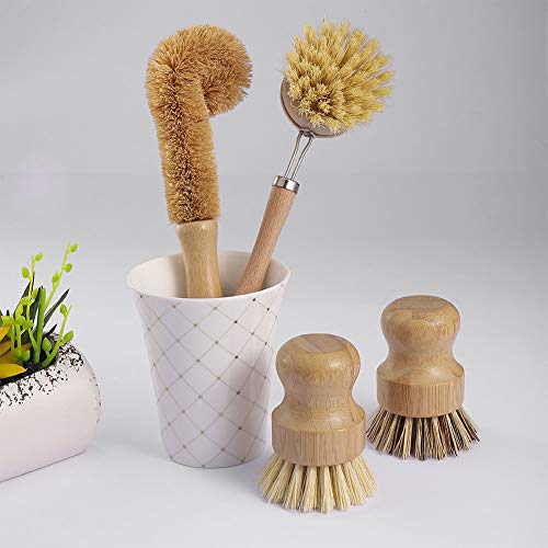 Opopark 4 PCS Cepillo para fregar platos de bambú natural - Hecho de bambú 100% natural - Cerdas naturales - Cepillo para fregar platos sin plástico Opopark 4 PCS Cepillo para fregar platos de bambú natural - Hecho de bambú 100% natural - Cerdas naturales - Cepillo para fregar platos sin plástico