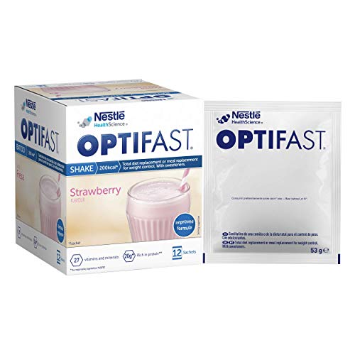 OPTIFAST Batido Fresa - Envase de 12 sobres de 53g cada uno, sustitutivos de la comida para control de peso OPTIFAST Batido Fresa - Envase de 12 sobres de 53g cada uno, sustitutivos de la comida para control de peso