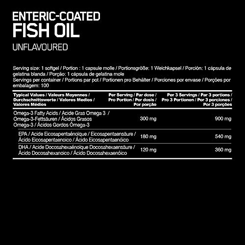 OPTIMUM NUTRITION Fish Oil, Aceite de Pescado, Omega 3, DHA, Sin Sabor, 100 Porciones, 100 Cápsulas