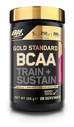 Optimum Nutrition Gold Standard BCAA Polvo, Suplementos Deportivos con Aminoacidos, Vitamina C, Zinc, Magnesio y Electrolitos, Melocotón y Fruta de la Pasión, 28 Porciones, 266g, Embalaje Puede Variar