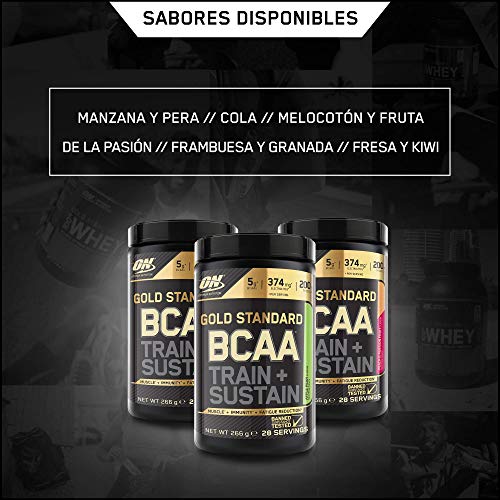 Optimum Nutrition Gold Standard BCAA Polvo, Suplementos Deportivos con Aminoacidos, Vitamina C, Zinc, Magnesio y Electrolitos, Melocotón y Fruta de la Pasión, 28 Porciones, 266g, Embalaje Puede Variar