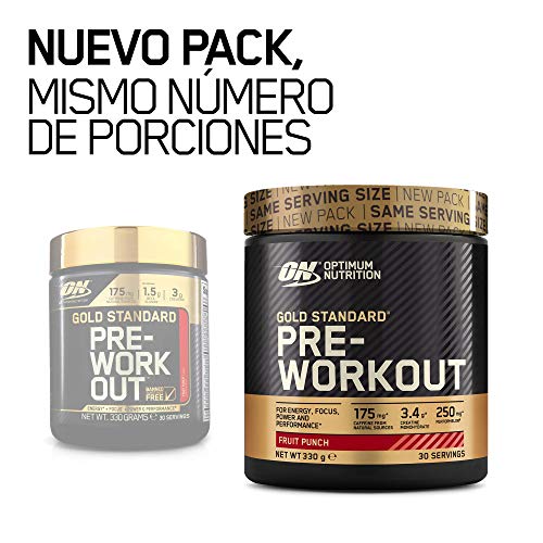 Optimum Nutrition Gold Standard Pre Workout en Polvo, Bebida Energética con Creatina Monohidratada, Beta Alanina, Cafeína y Vitamina B Complex, Fruit Punch, 30 Porciones, 330g, Embalaje Puede Variar Optimum Nutrition Gold Standard Pre Workout en Polvo, Bebida Energética con Creatina Monohidratada, Beta Alanina, Cafeína y Vitamina B Complex, Fruit Punch, 30 Porciones, 330g, Embalaje Puede Variar