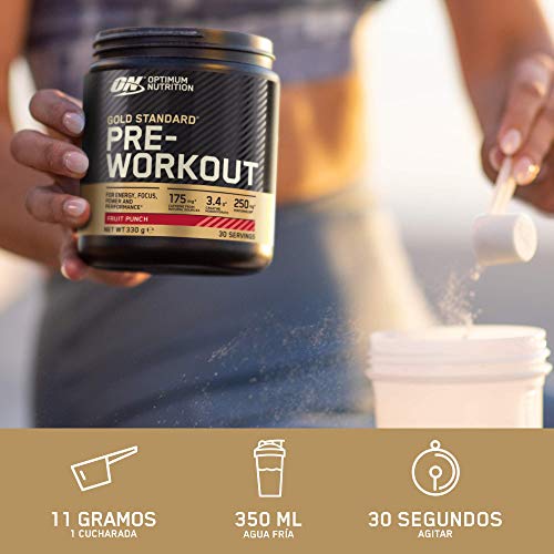 Optimum Nutrition Gold Standard Pre Workout en Polvo, Bebida Energética con Creatina Monohidratada, Beta Alanina, Cafeína y Vitamina B Complex, Fruit Punch, 30 Porciones, 330g, Embalaje Puede Variar