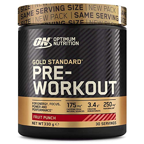 Optimum Nutrition Gold Standard Pre Workout en Polvo, Bebida Energética con Creatina Monohidratada, Beta Alanina, Cafeína y Vitamina B Complex, Fruit Punch, 30 Porciones, 330g, Embalaje Puede Variar Optimum Nutrition Gold Standard Pre Workout en Polvo, Bebida Energética con Creatina Monohidratada, Beta Alanina, Cafeína y Vitamina B Complex, Fruit Punch, 30 Porciones, 330g, Embalaje Puede Variar