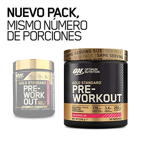 Optimum Nutrition Gold Standard Pre Workout en Polvo, Bebida Energética con Creatina Monohidratada, Beta Alanina, Cafeína y Vitamina B Complex, Sandía, 30 Porciones, 330 g, Embalaje Puede Variar