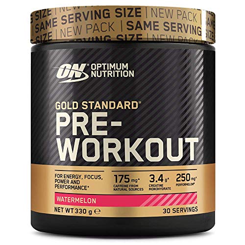 Optimum Nutrition Gold Standard Pre Workout en Polvo, Bebida Energética con Creatina Monohidratada, Beta Alanina, Cafeína y Vitamina B Complex, Sandía, 30 Porciones, 330 g, Embalaje Puede Variar