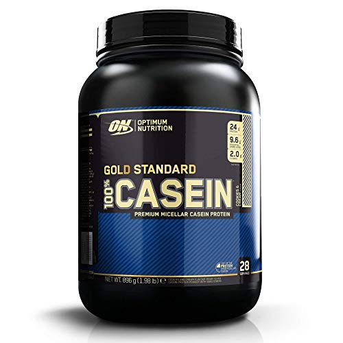 Optimum Nutrition ON 100% Gold Standard Casein, Proteínas en Polvo con BCAA Aminoacidos Ramificados y Esenciales, para recuperación, bajo en Azúcar, Galletas y Crema, 28 porciones, 0.9 kg