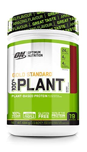Optimum Nutrition ON 100% Plant Gold Standard, Proteína Vegana en Polvo, para Masa Muscular y Musculacion, fuente de Vitamina C y B12, Bayas, 19 porciones, 684 g