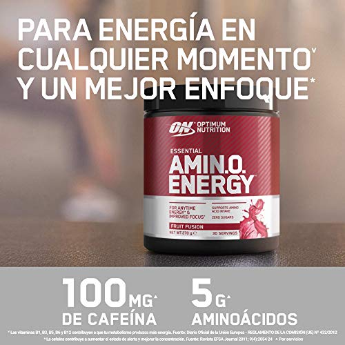 Optimum Nutrition ON Amino Energy Pre Workout en Polvo, Bebida Energética con Beta Alanina, Vitamina C, Cafeína, Aminoacidos Incluyendo BCAA, Piña, 30 Porciones, 270g, Embalaje Puede Variar